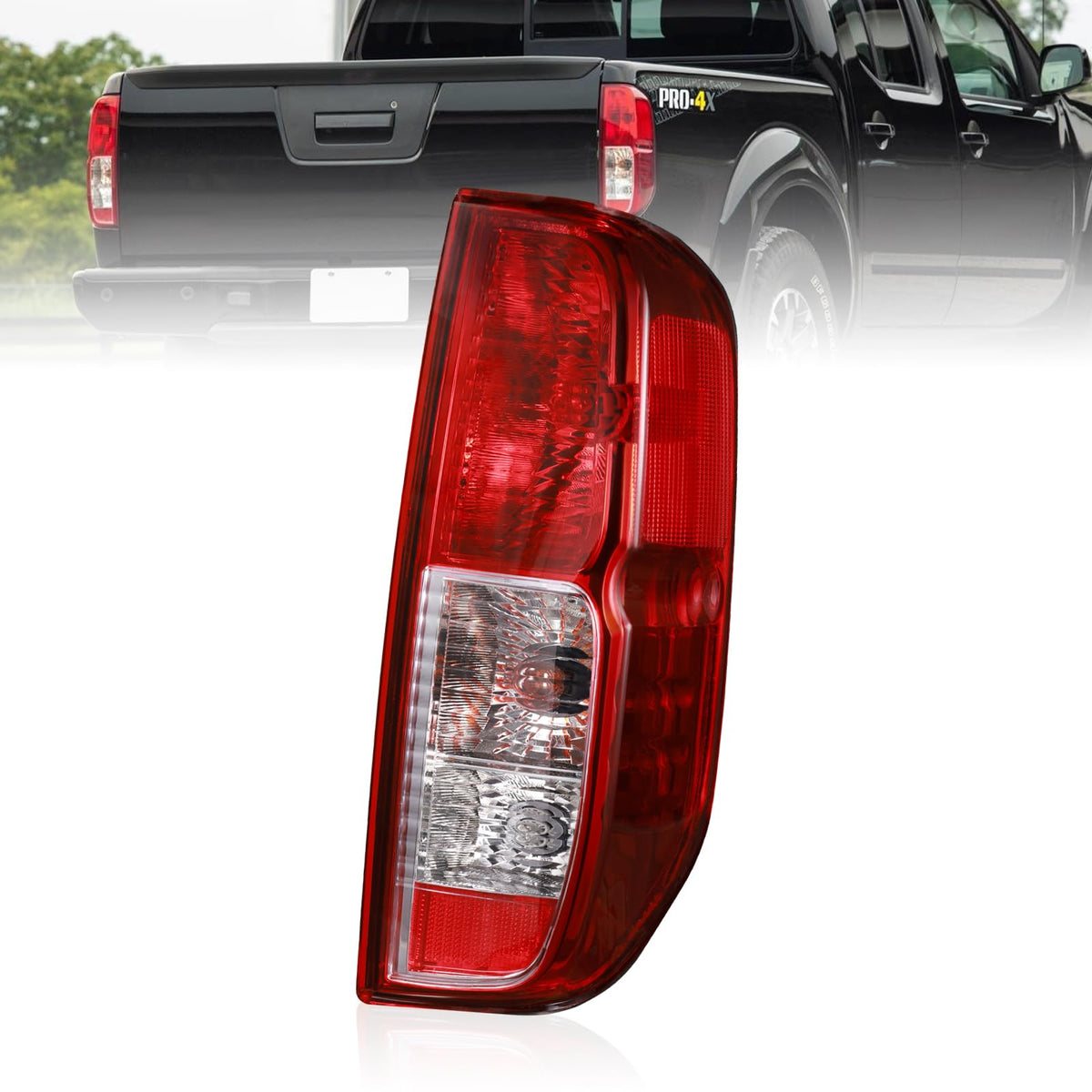 Boine right passenger tail light on Nissan Frontier improves rear visibility at night.