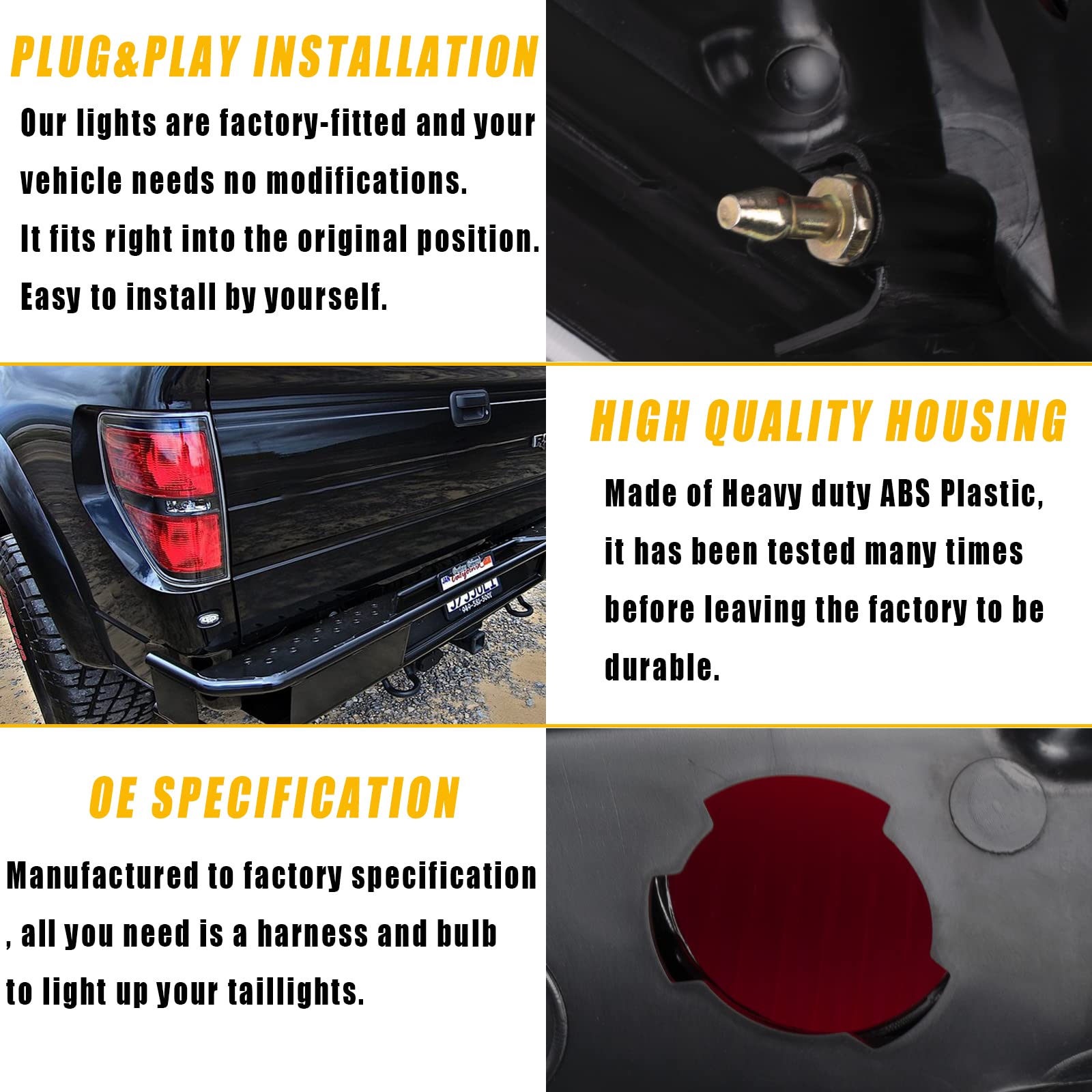 Boine ABS plastic taillight housing offers durable construction for Ford F-150.