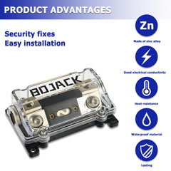 BOJACK inline fuse holder compatible with 0/2/4 gauge cables for versatile use.