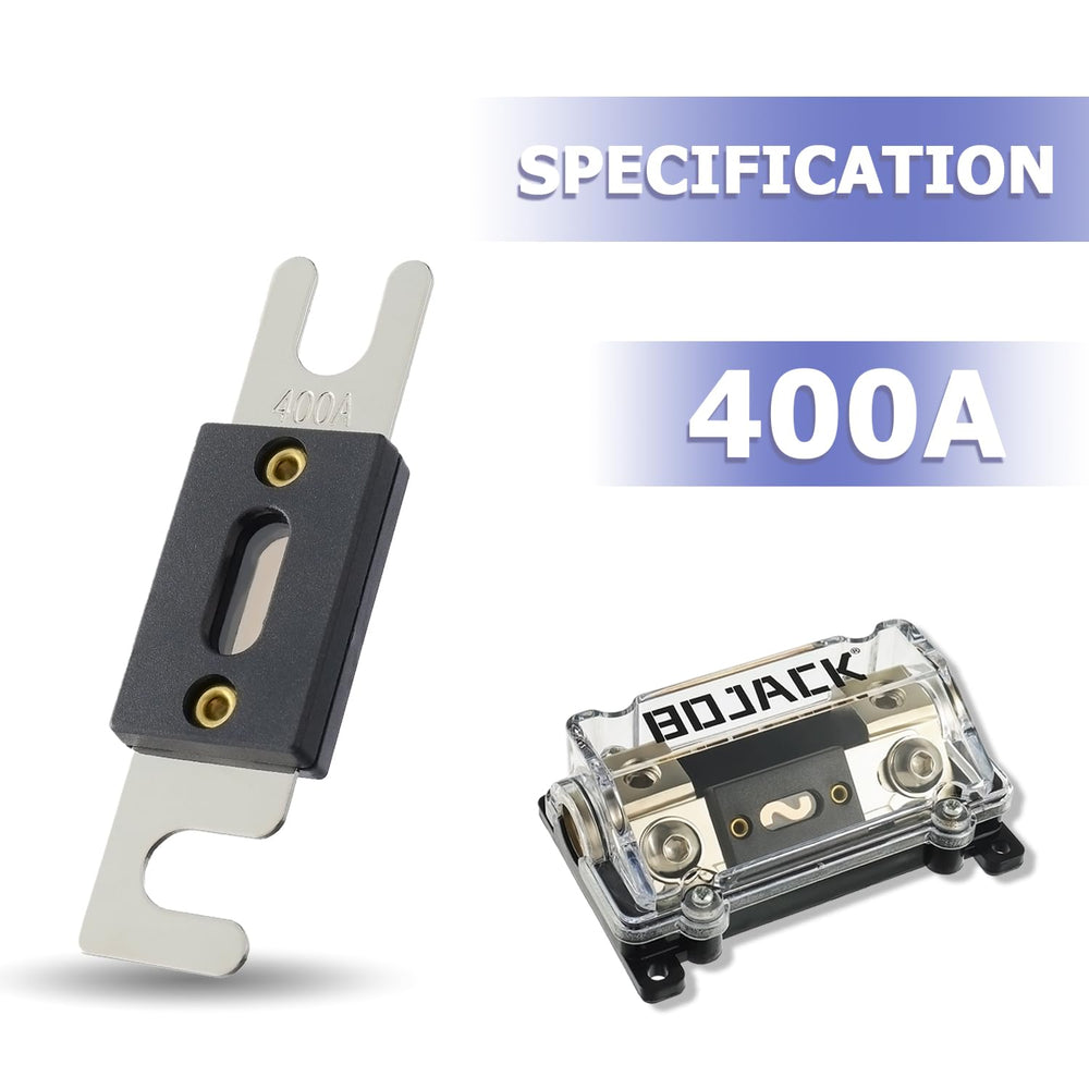 BOJACK packaging shows fuse holder and 400A ANL fuse.