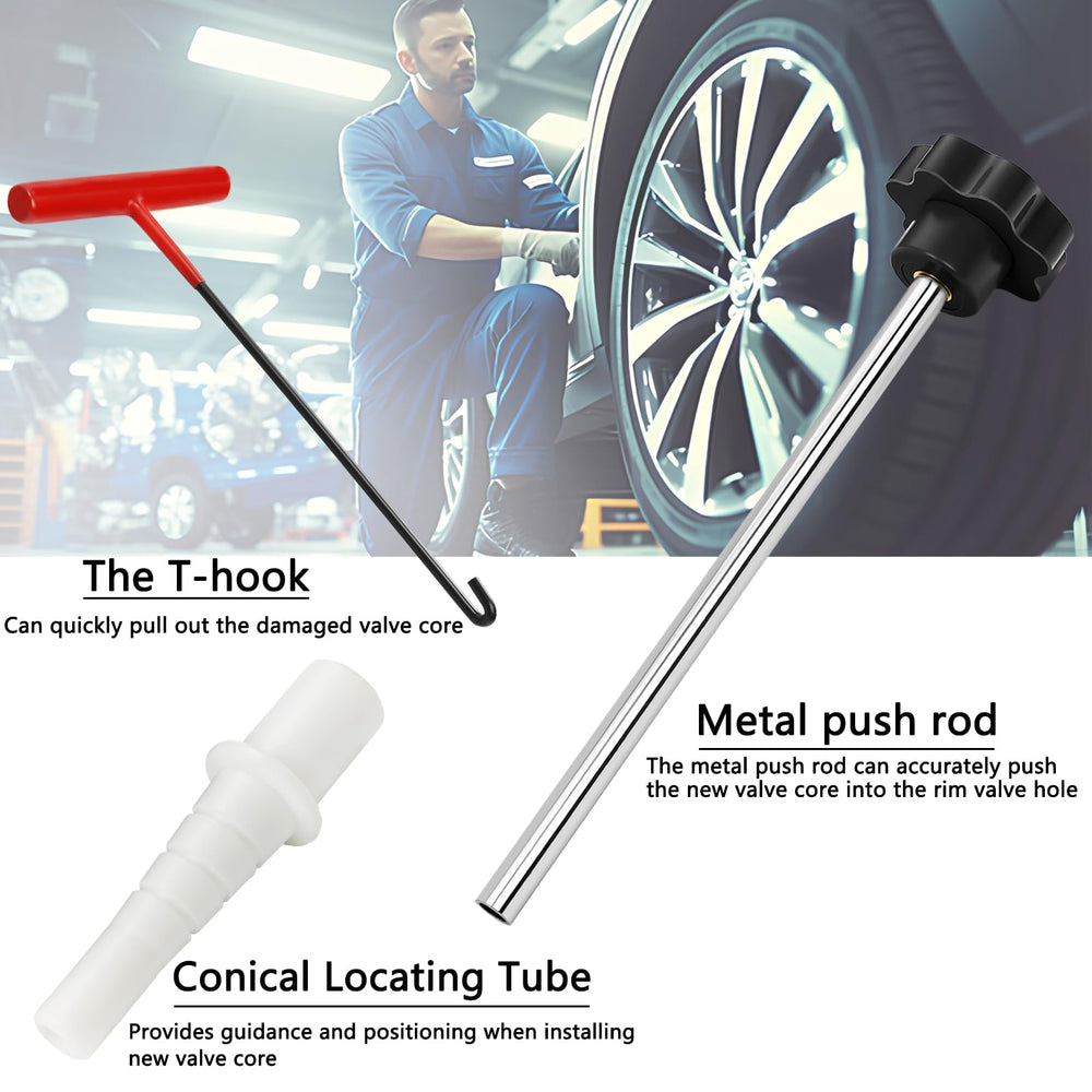 BOJIAN T-hook tool for quick valve core removal on wheels.