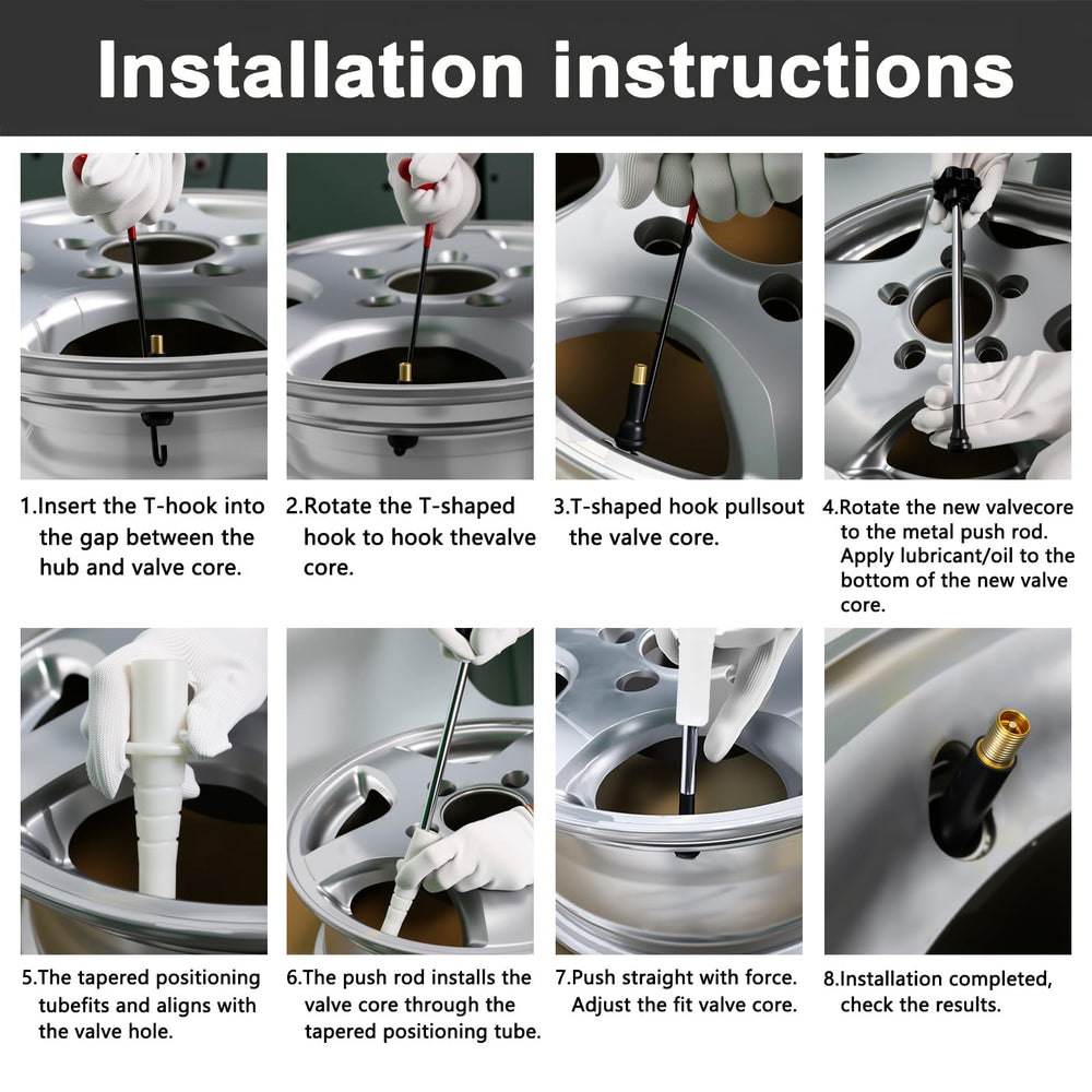 Valve core push rod installs cores smoothly.
