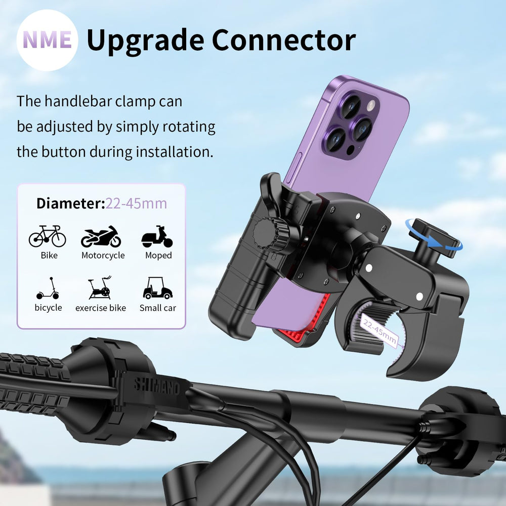 bokilino bike phone mount quick-attach clamp fits 18–46 mm handlebars.