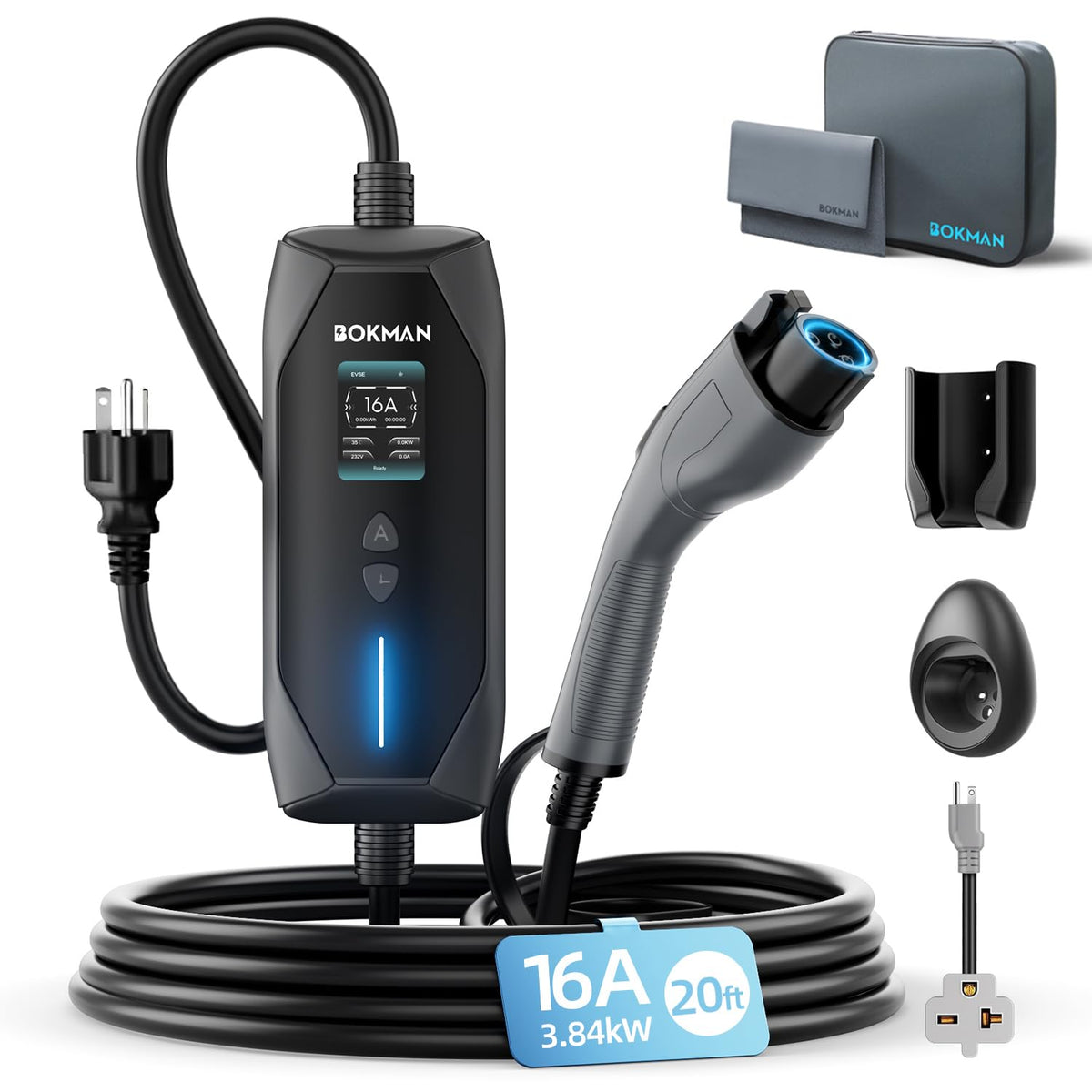 bokman portable EV charger in a compact design for home and on-the-go charging