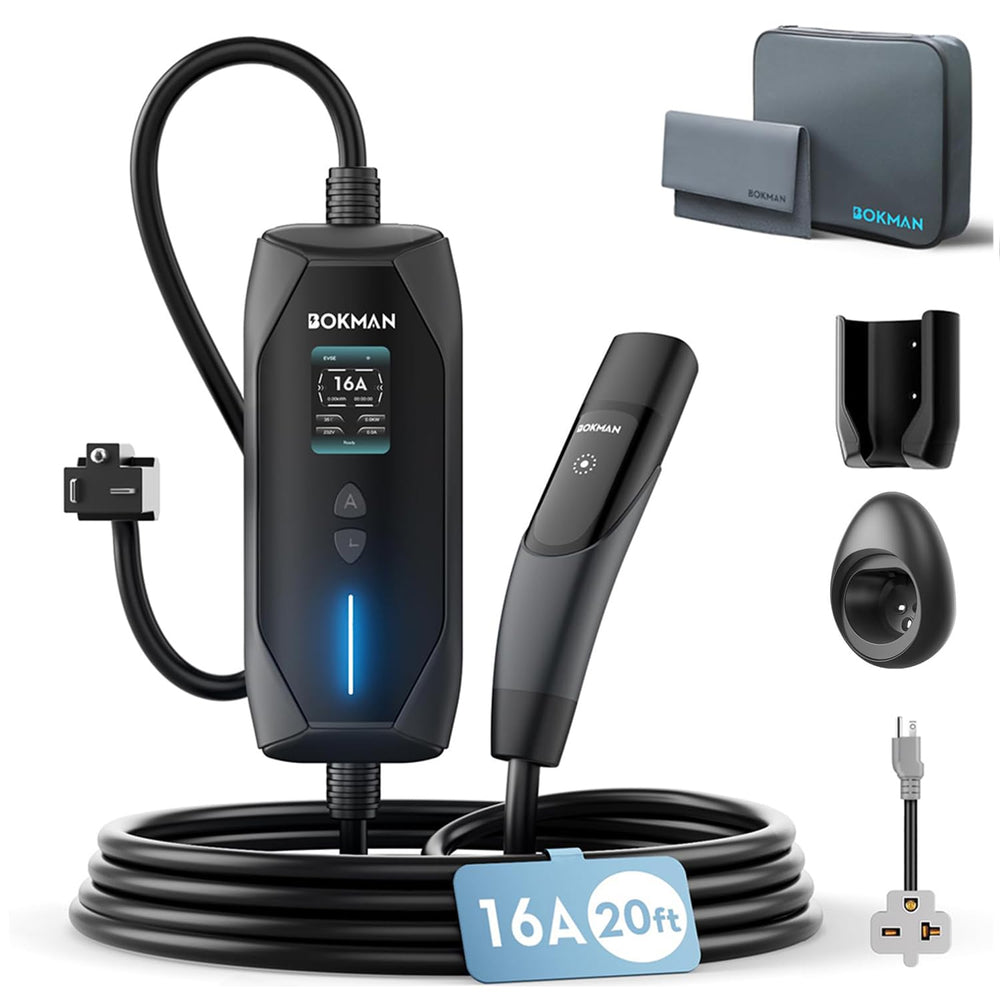 bokman tesla charger with 20 ft cable enables flexible home charging