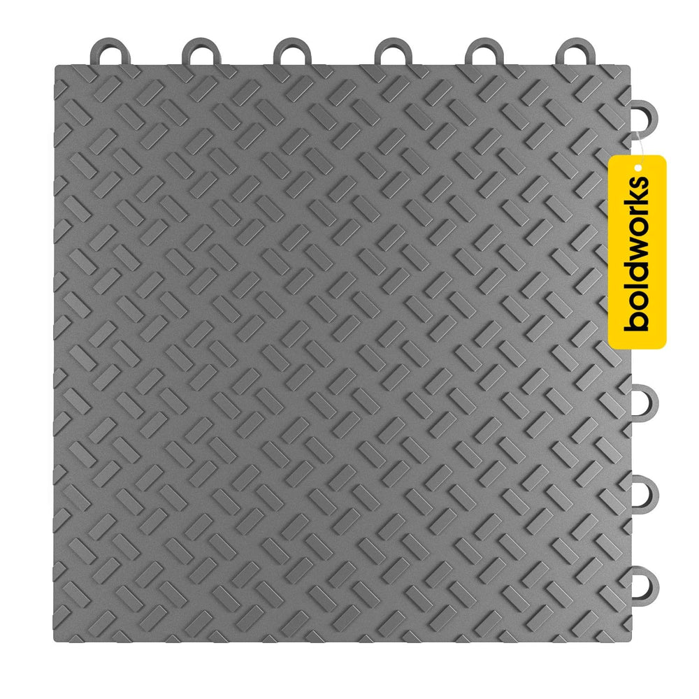 BoldWorks 48-pack garage floor tiles shown as a durable, modular system ready for installation