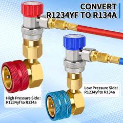 Boltigen 90-degree blue low-pressure adapter for R1234yf to R134a conversions