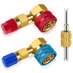 Boltigen 90-degree red high-pressure adapter enables quick R1234yf to R134a connections
