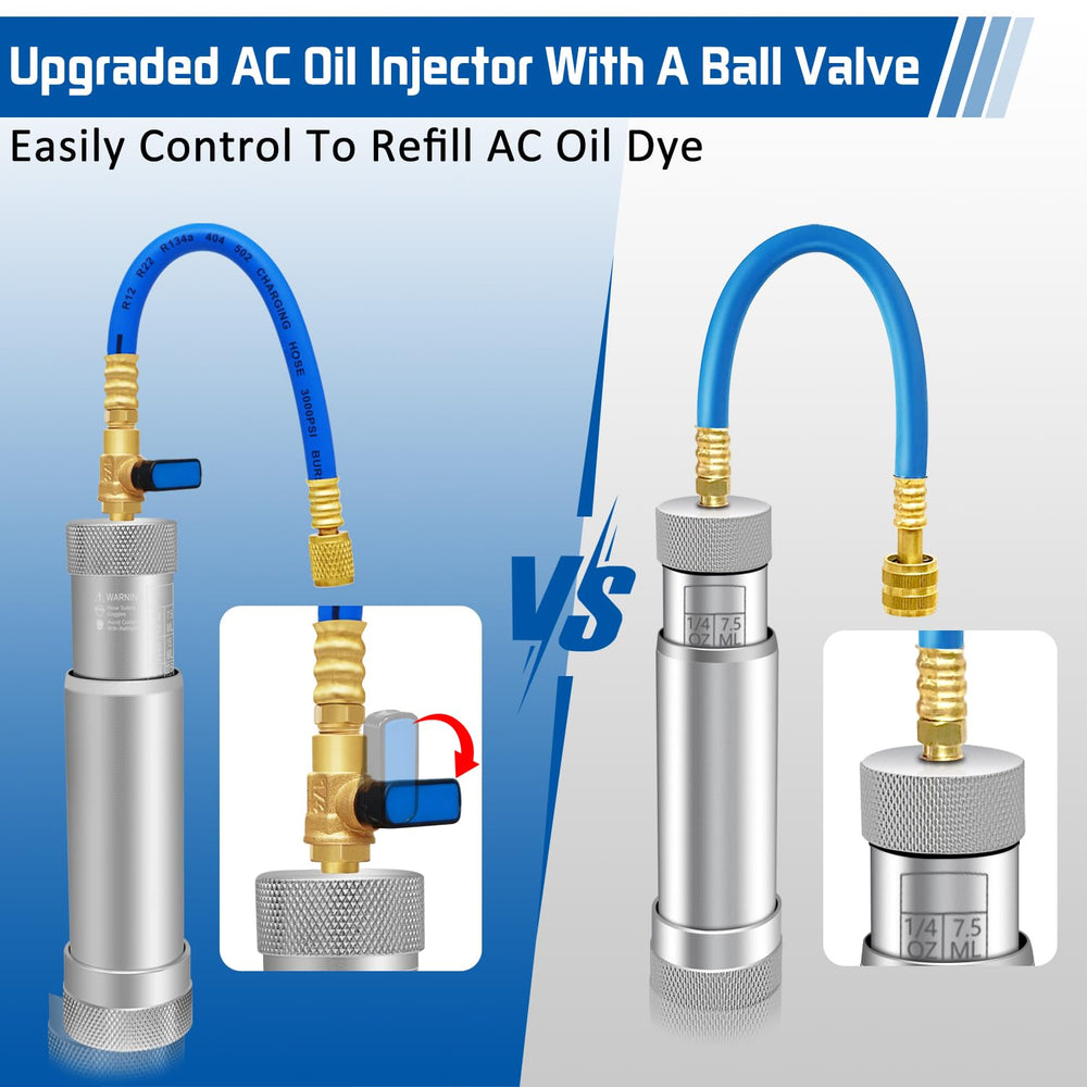 Boltigen AC Oil Dye Injector Kit dial valve close-up highlights precise control.