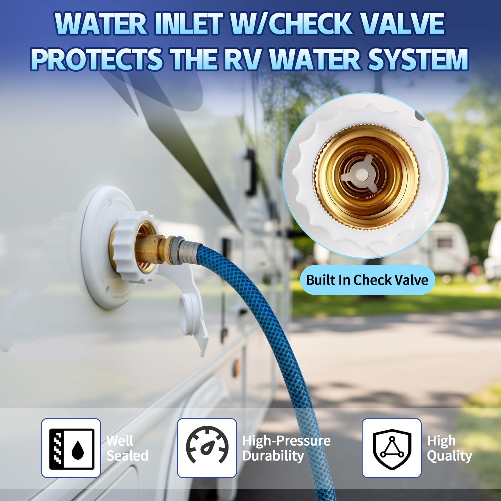 Boltigen backflow preventer feature supports clean water in your RV system.