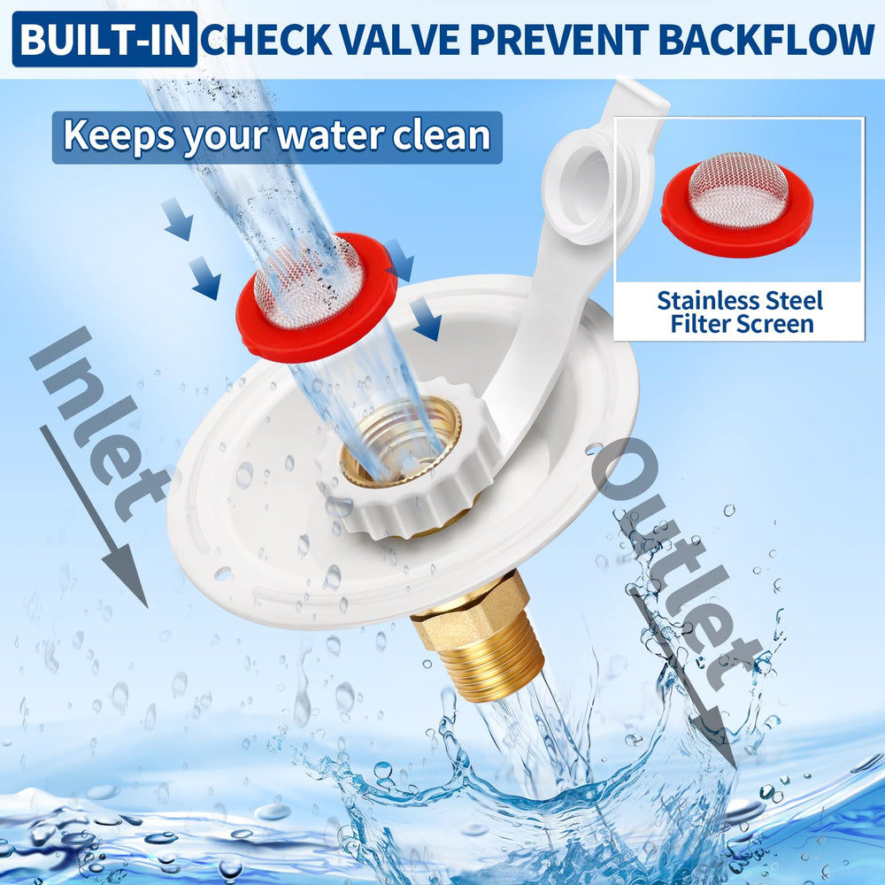 Boltigen check valve brass body provides backflow protection for RV water