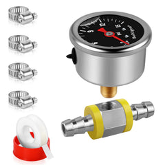 Boltigen fuel pressure gauge inline face with clear 0-15 psi scale.