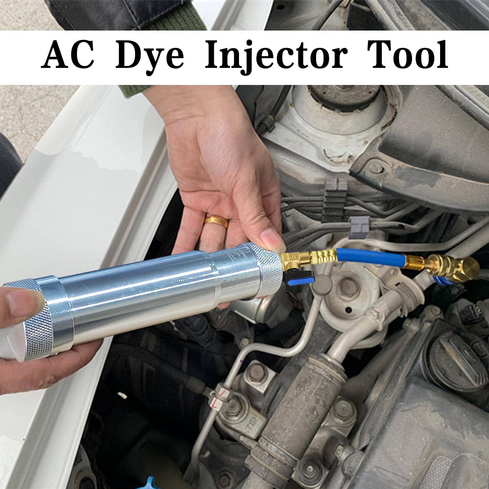 Boltigen dye injector setup demonstrating R1234yf and R134a compatibility