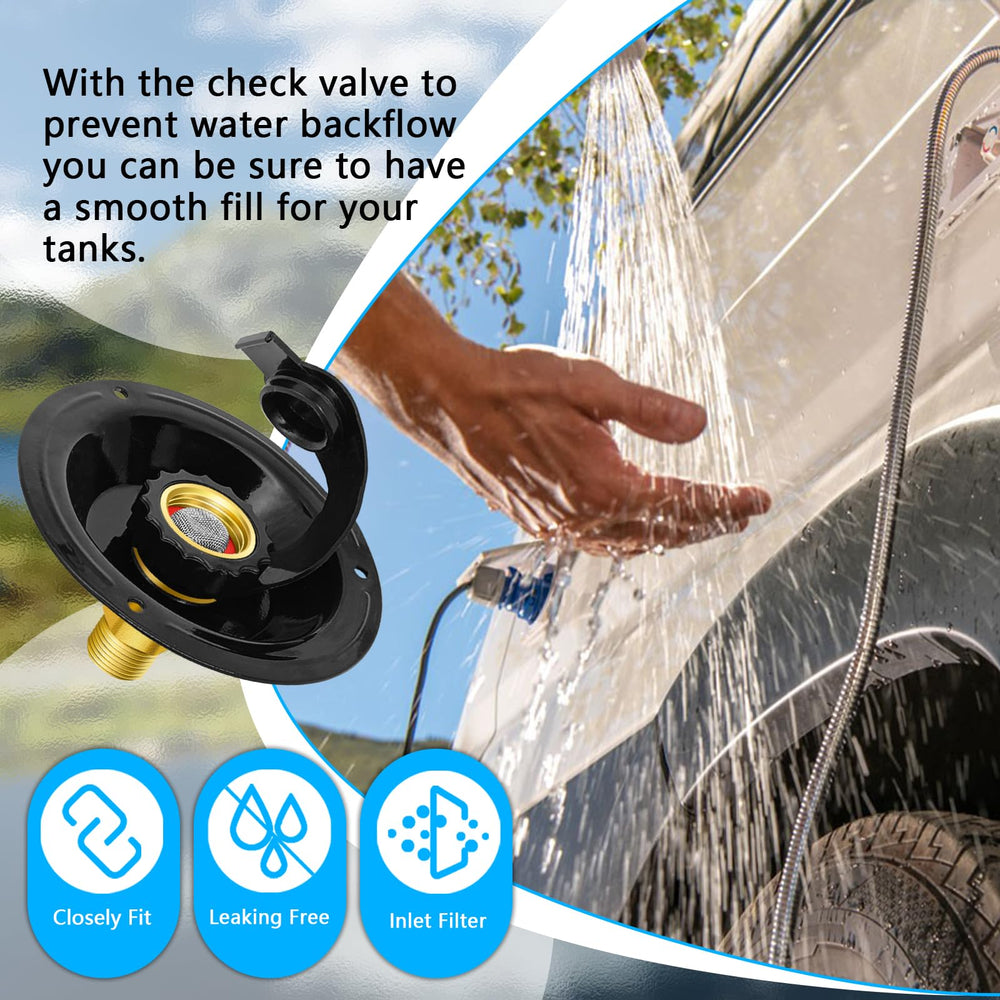 Boltigen backflow preventer assembly helps maintain stable RV water pressure.