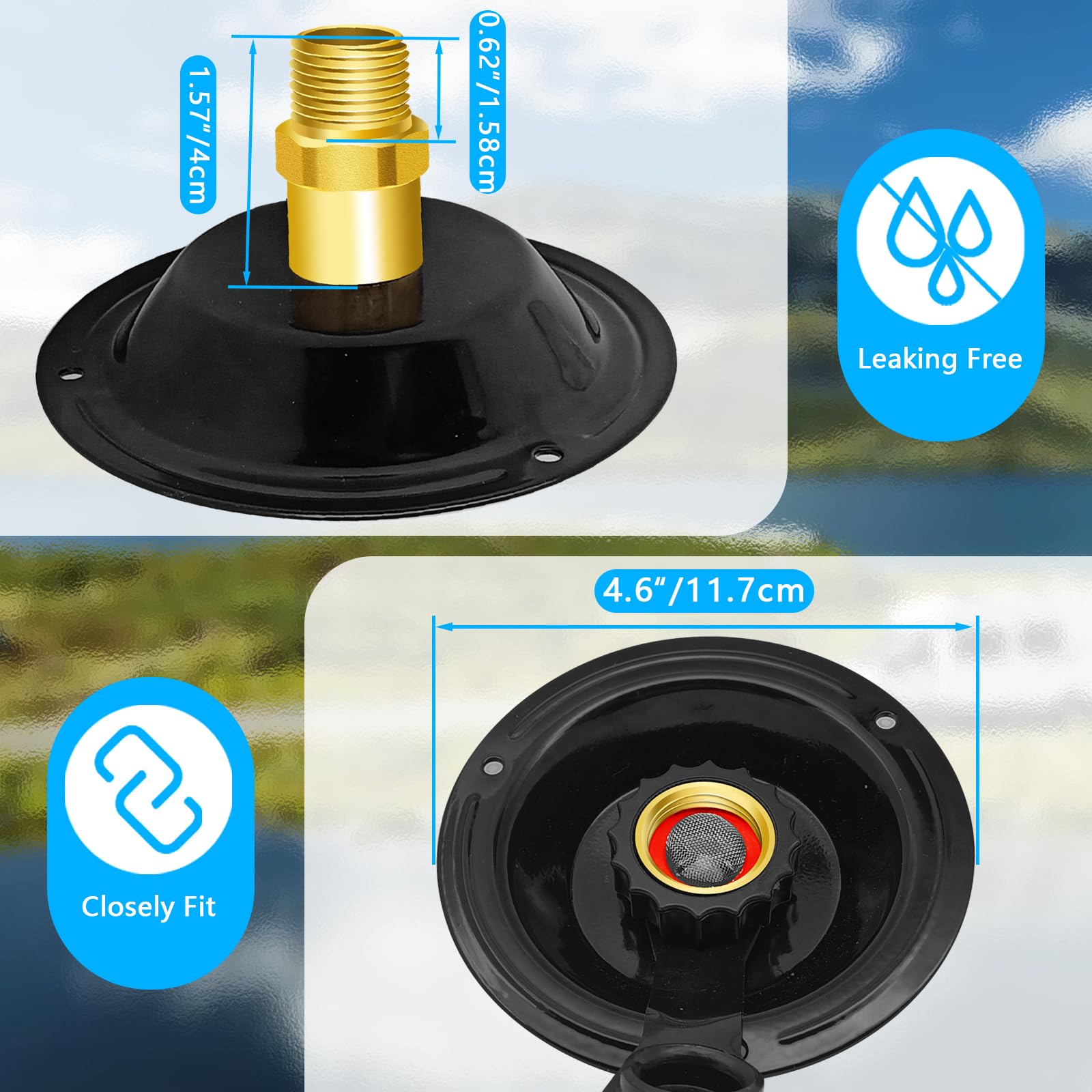 Boltigen check valve prevents backflow in the RV water inlet.
