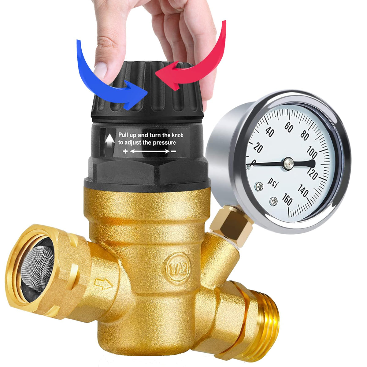 Boltigen RV water regulator with gauge for precise control during travels
