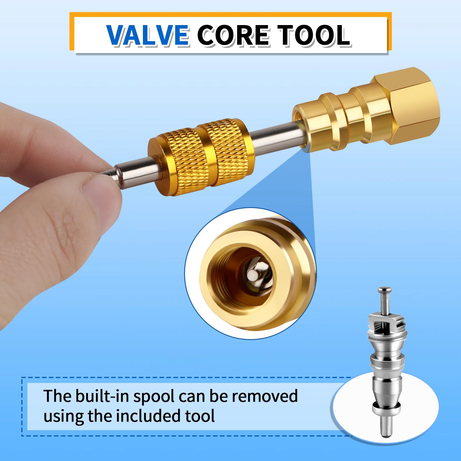 Boltigen valve core remover tool included for easy maintenance and quick servicing.