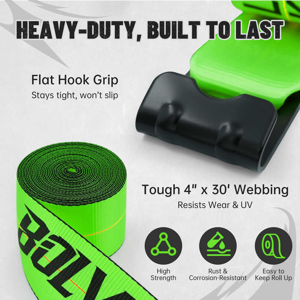 Bolvixor flatbed strap features steel flathooks for a strong, slip-free hold.