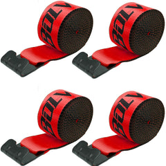 Bolvixor winch strap with flat hooks secures cargo on flatbeds.