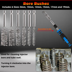 Bonbo bore brushes accessing tight bores for thorough cleaning.