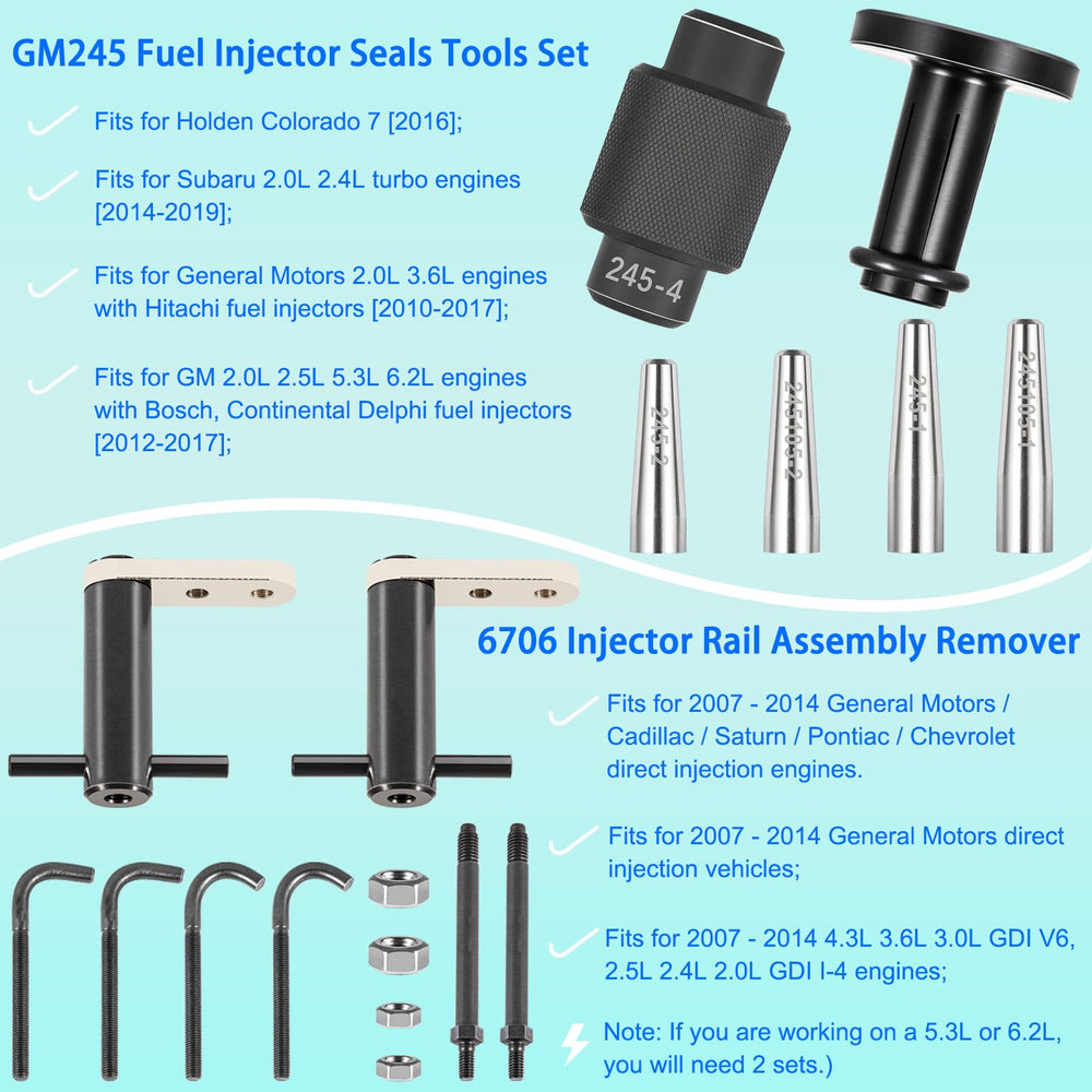 Bonbo GM245 seals tool set shown for easy injector seal replacement