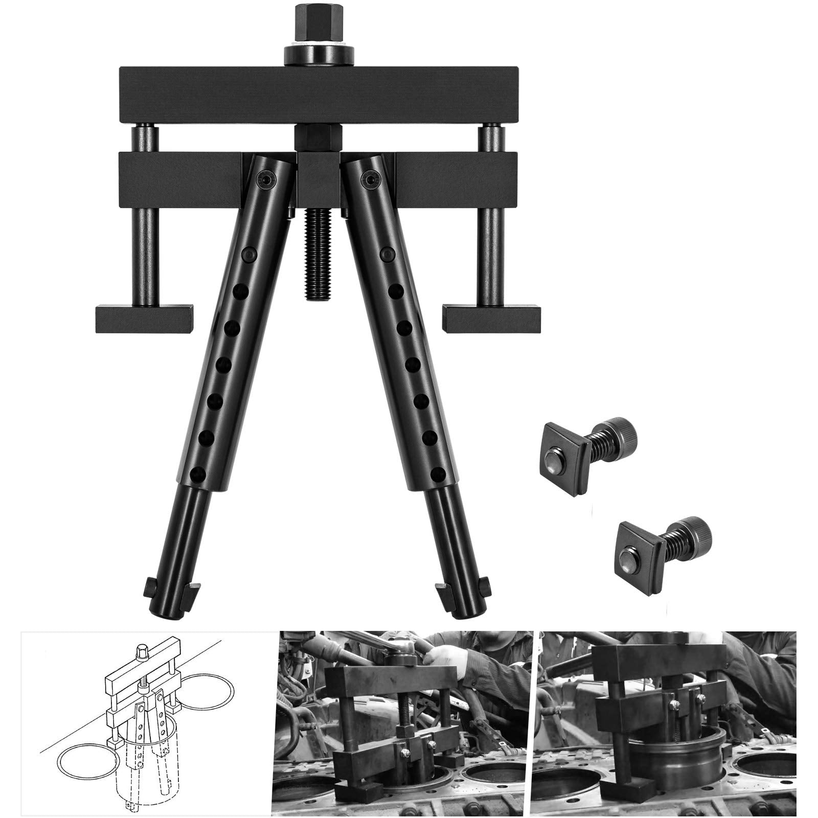 Bonbo universal cylinder liner puller assembly, front view, adaptable for multiple heavy engines
