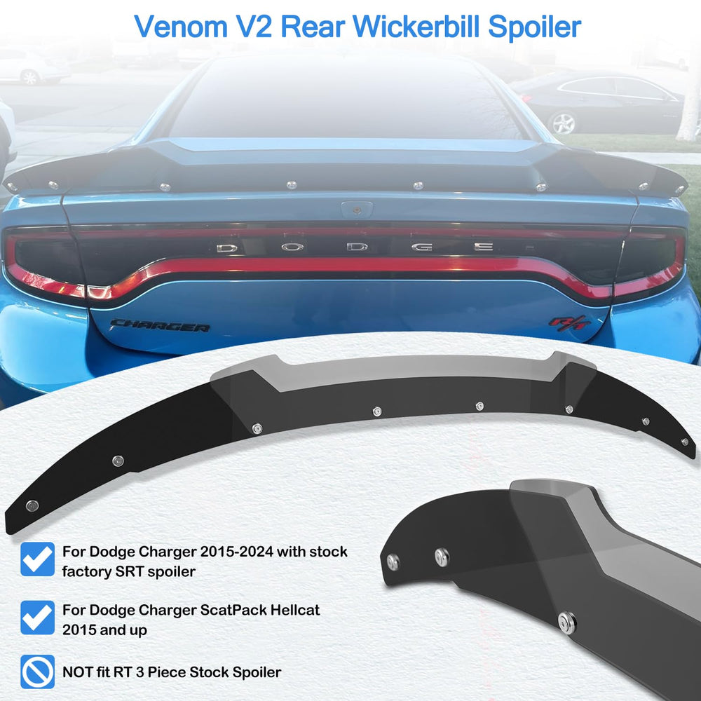 Bonbo VenomV2 rear wickerbill installed on a Charger, side view with aggressive stance
