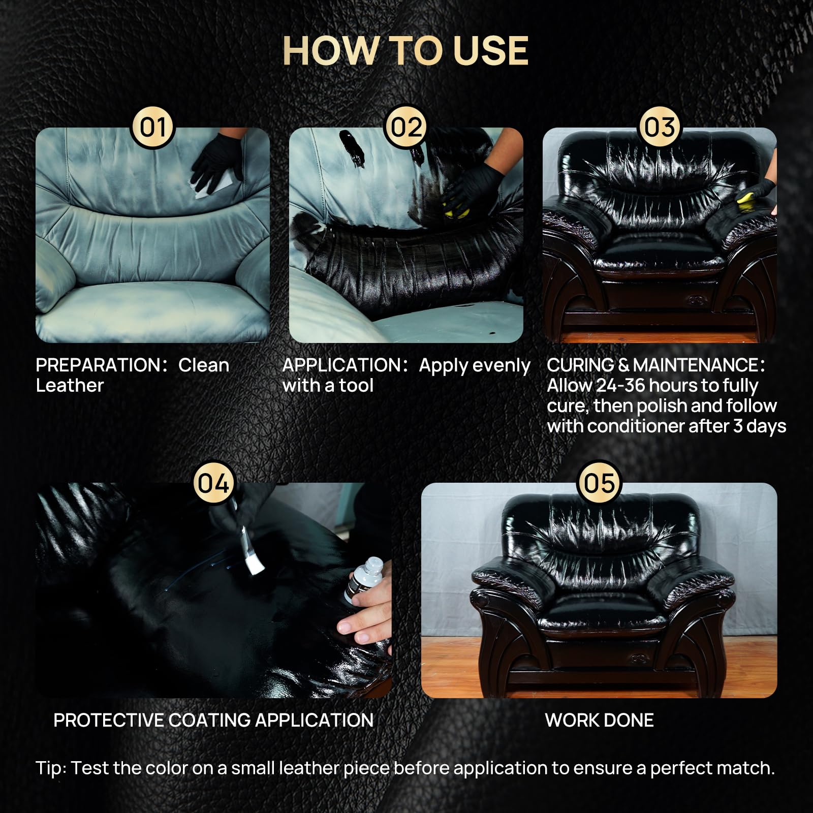 Boncart Leather color restorer suitable for car seats, sofas, bags, and more.