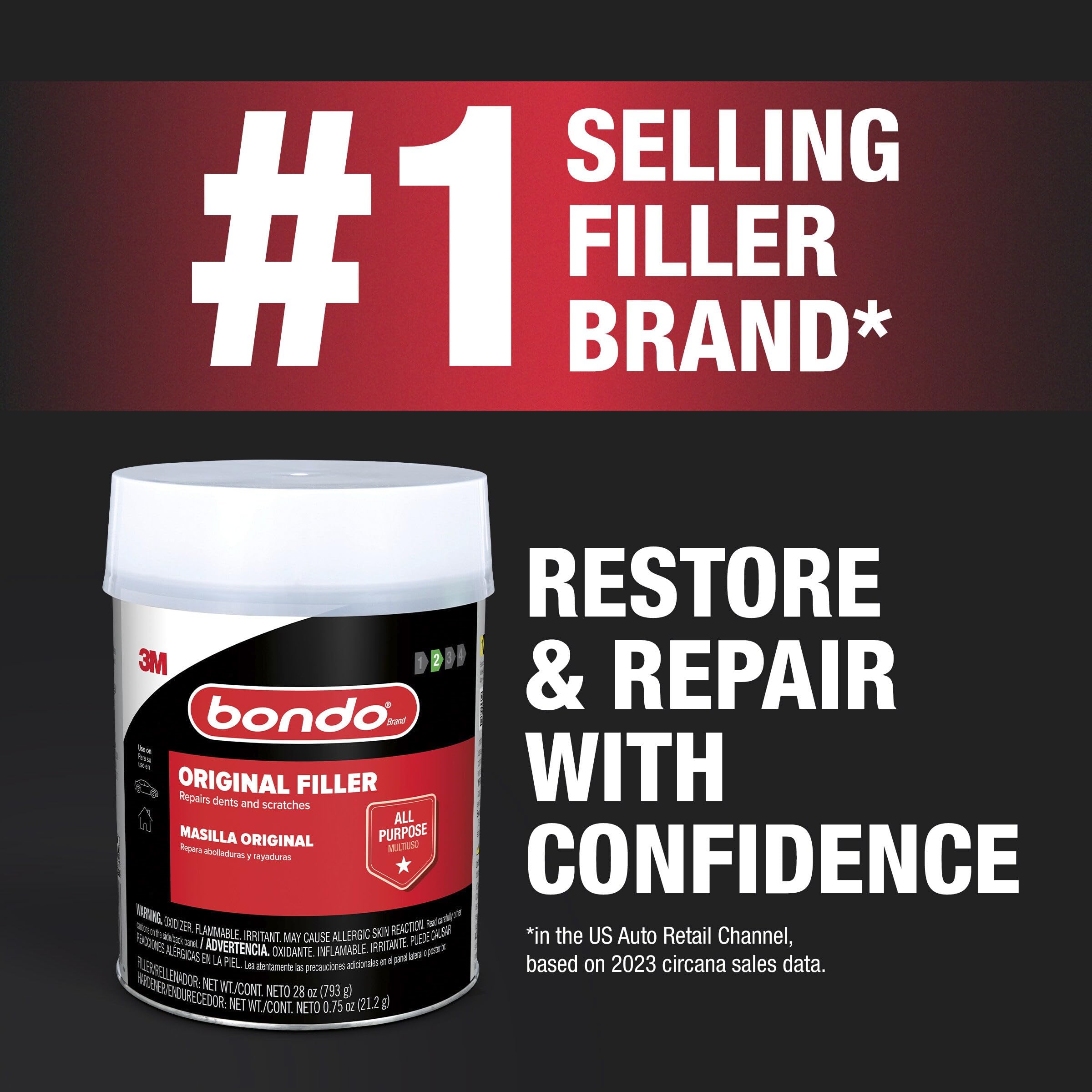 Bondo hardener bottle shown for fast-setting repair mix.