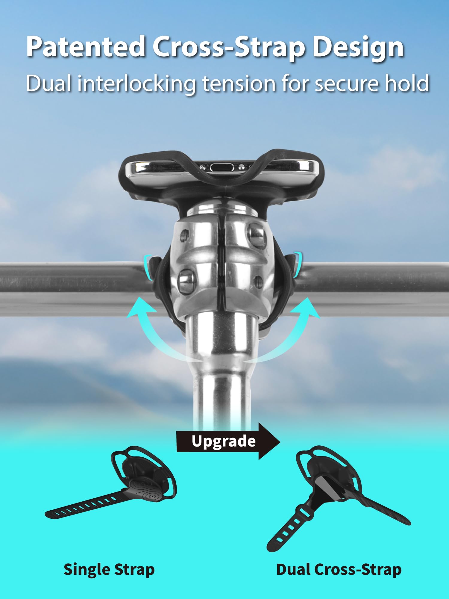 Bone Bike Tie 6 Pro dual cross-strap securing the phone on the stem