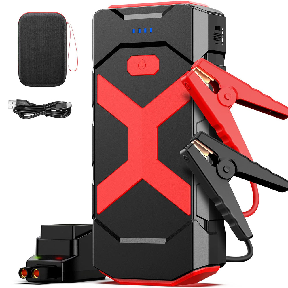 Bookoo A9 jump starter front view showing compact design ideal for glove box storage
