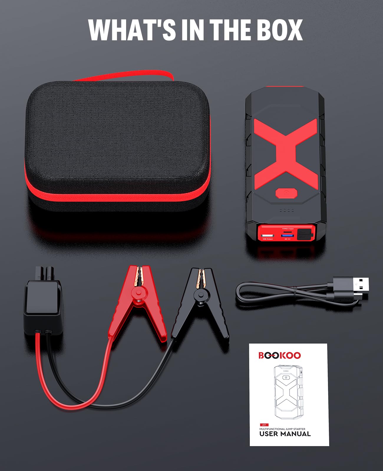 Bookoo A9 jump starter LED lantern mode aids nighttime visibility