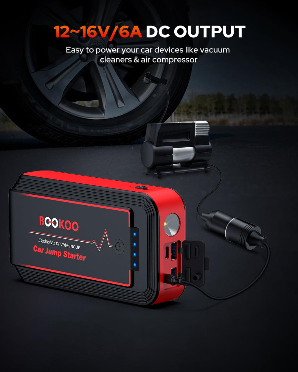 BOOKOO H9 USB ports close-up enables charging devices on the road.