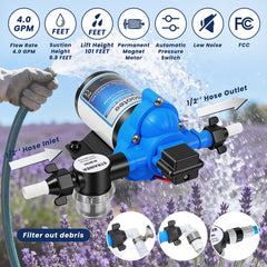 Bootee 12V water pump suction lift demo up to 101 feet.