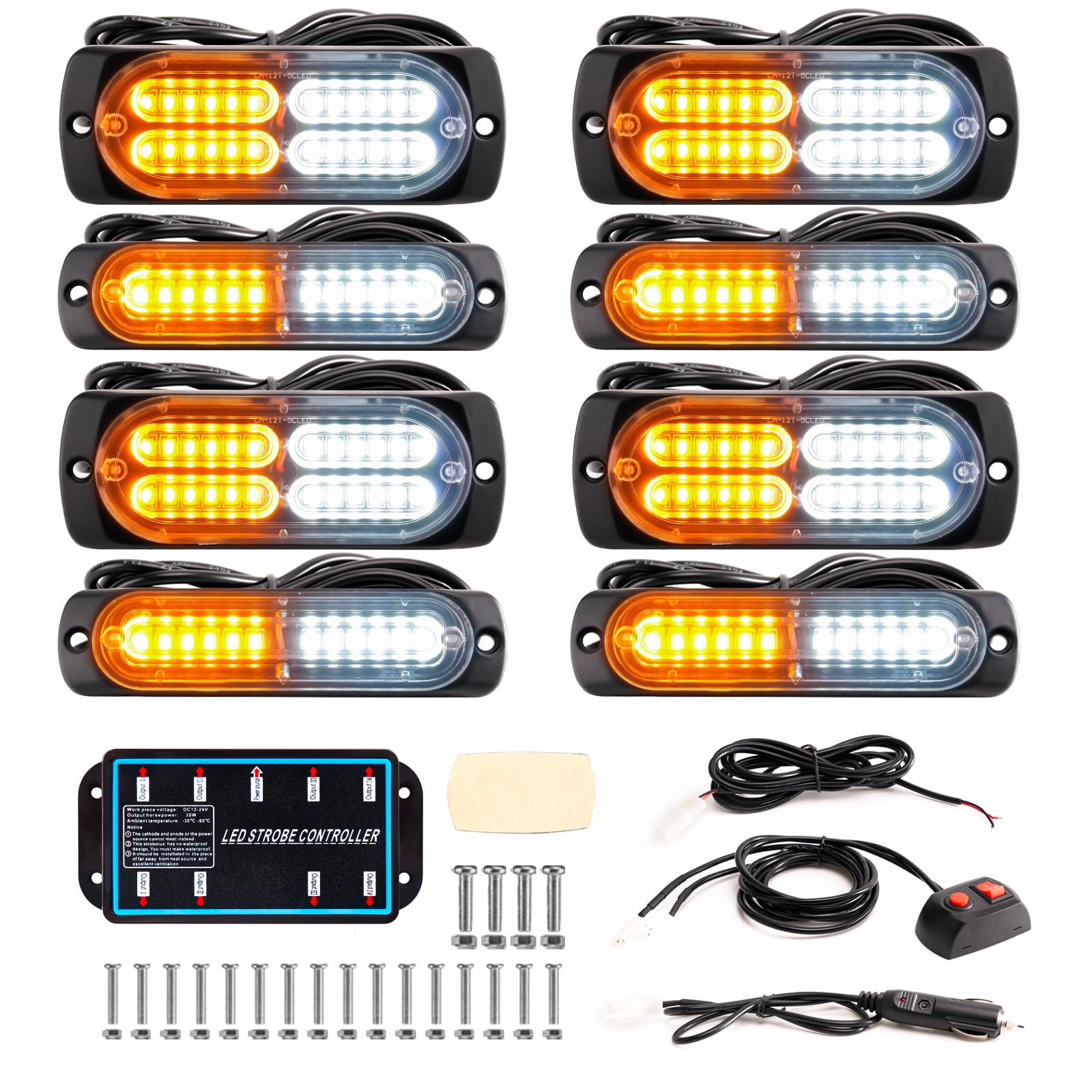 BooYu 8-pcs sync LED emergency strobe front view shows high visibility for roadside signaling