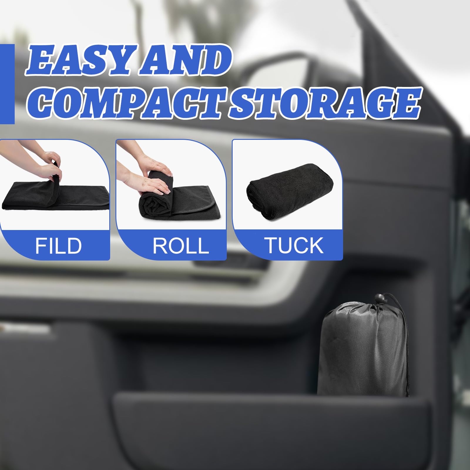 BOPUOVRE seat cover rolled up for compact storage in vehicle