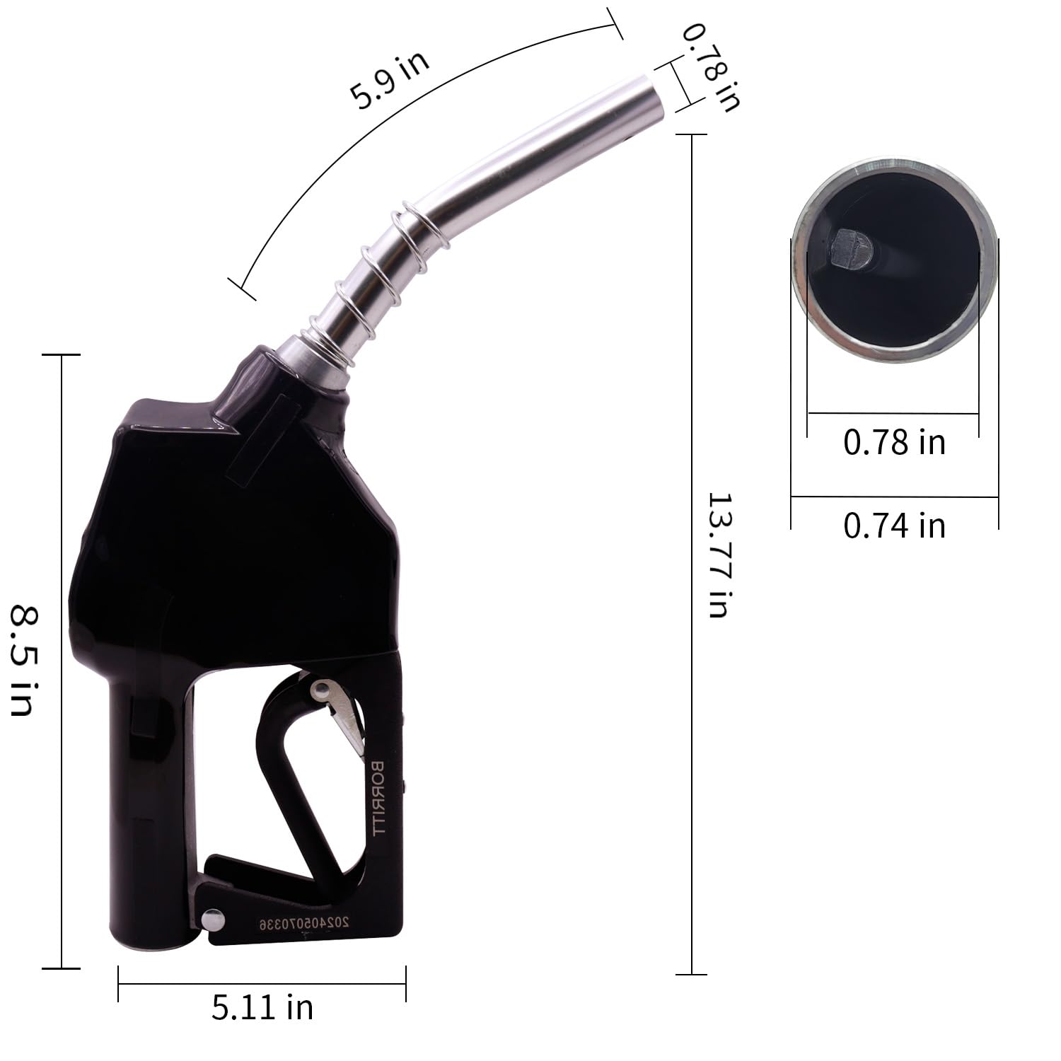 BORRITT sensor-tipped spout ensures automatic shut-off for safe refueling.