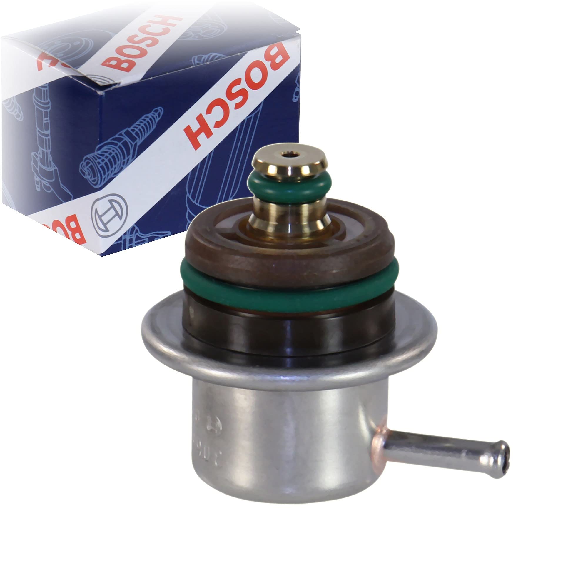 Bosch fuel pressure regulator top view highlighting design for stable fuel flow