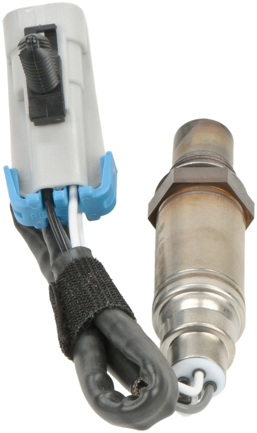 Bosch 15284 oxygen sensor highlighting stainless steel body for durability in exhaust conditions.