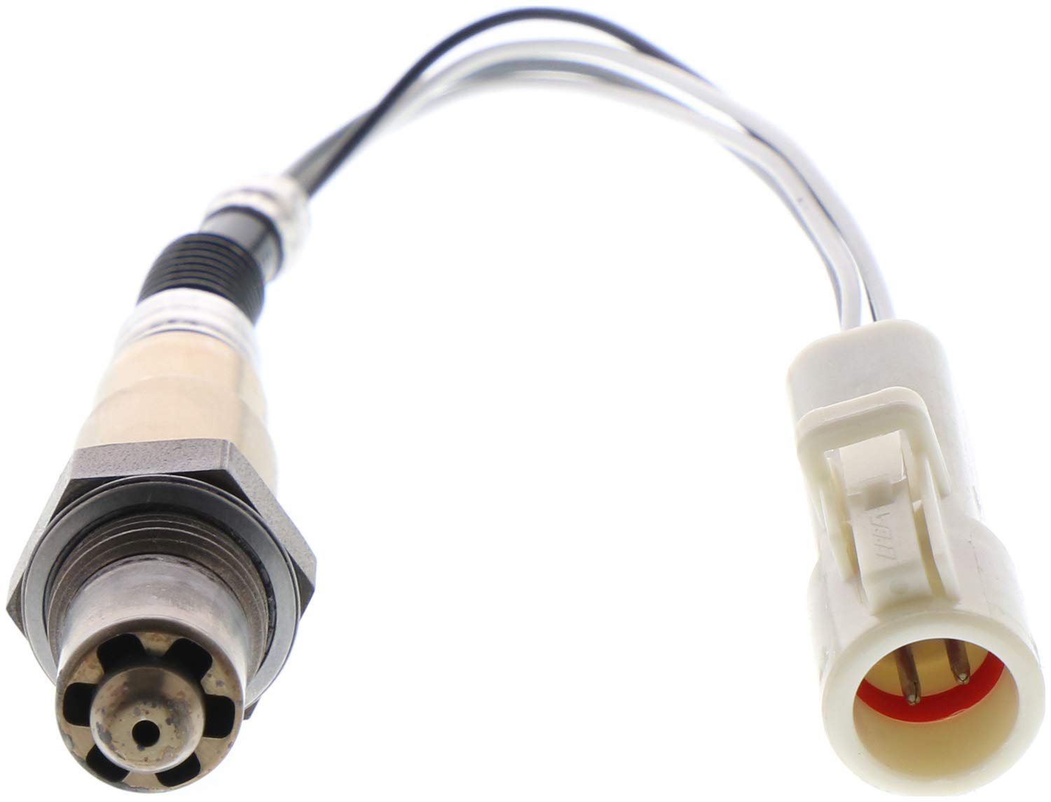 Bosch 15664 oxygen sensor front view with durable stainless steel body for long-lasting performance.