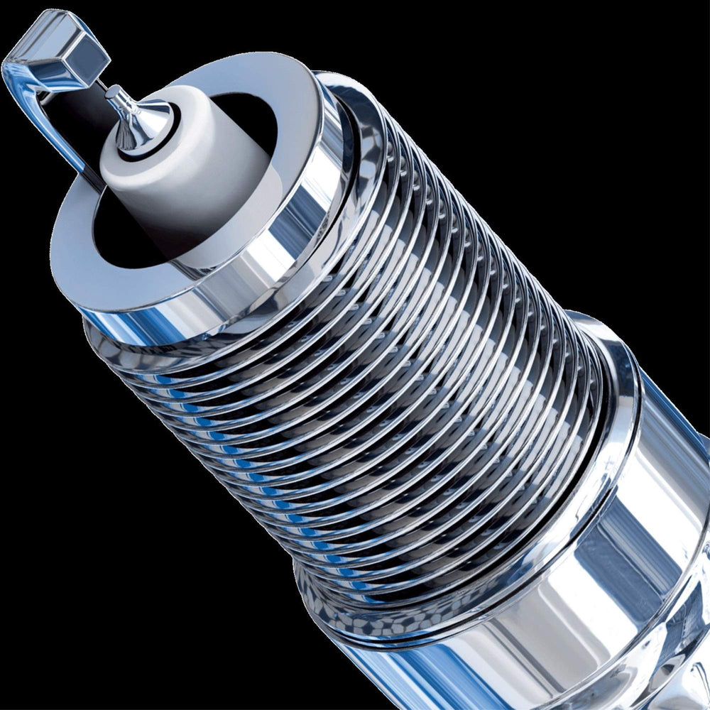 Bosch 6714 OE platinum spark plug close-up showing longer life vs copper