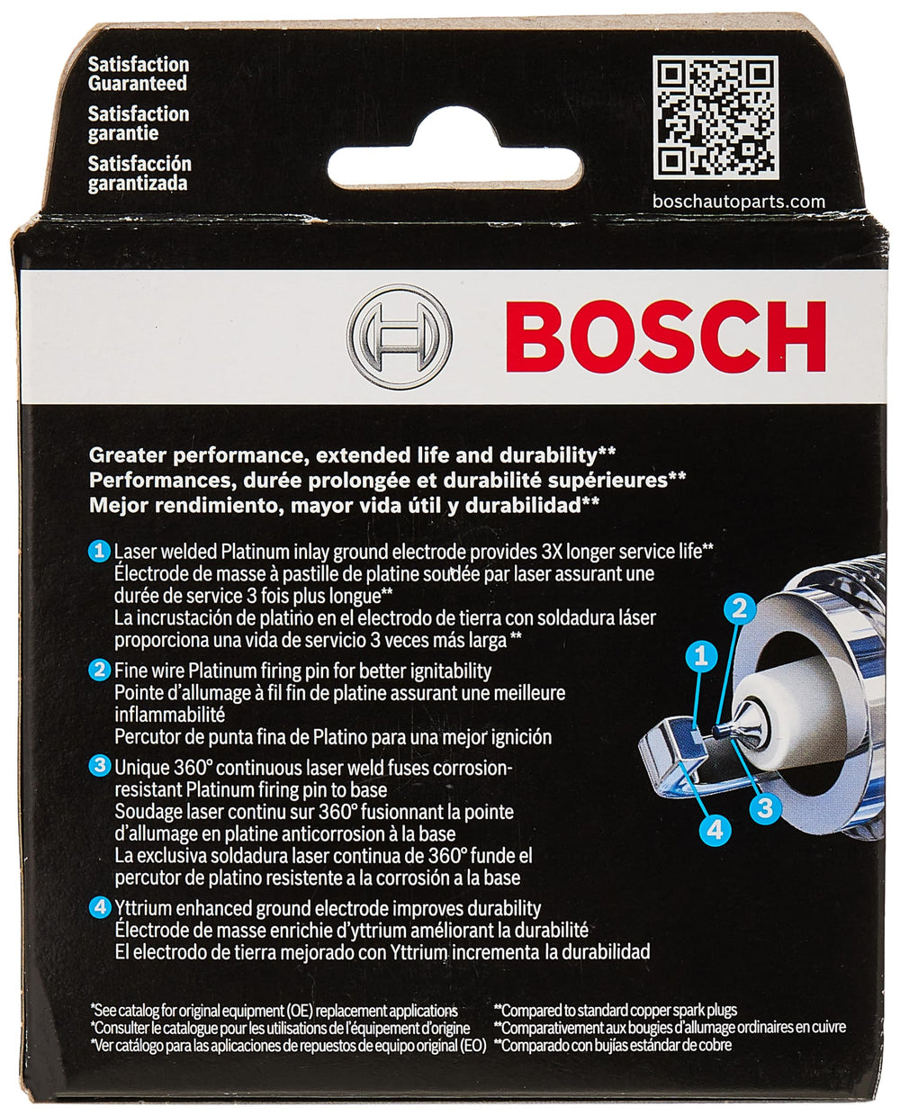 Bosch 8110 spark plug showing nickel-plated threads for corrosion resistance