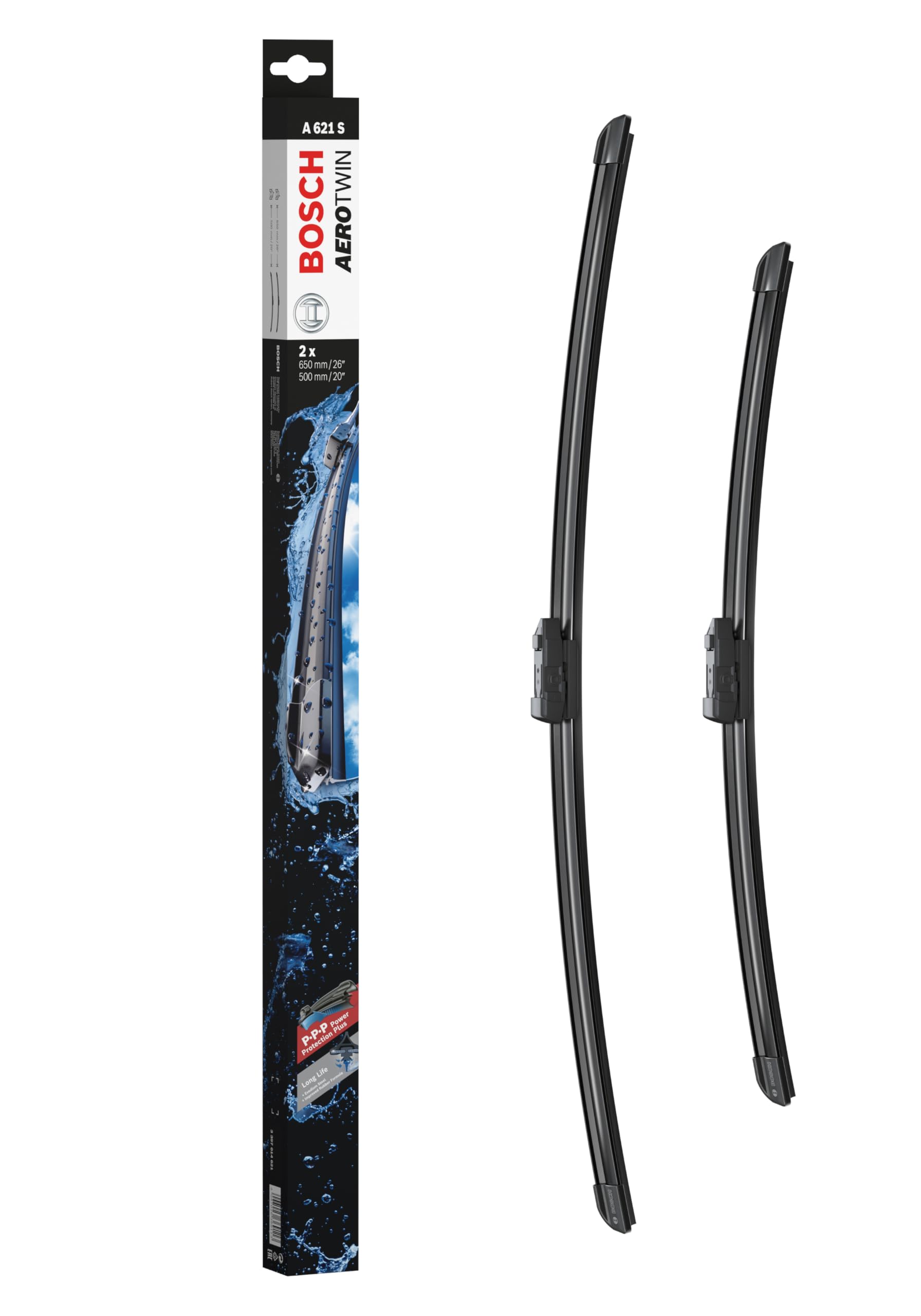 Bosch AeroTwin beam design for bracketless precision and streak-free visibility.