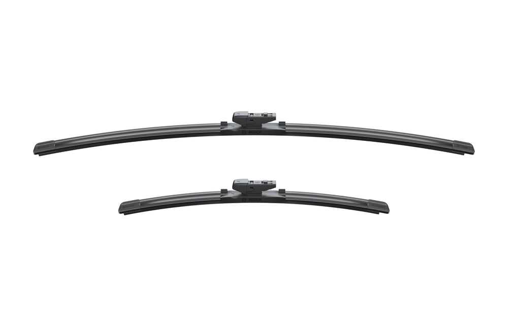 Bosch AeroTwin graphite-coated rubber for streak-free rain visibility.