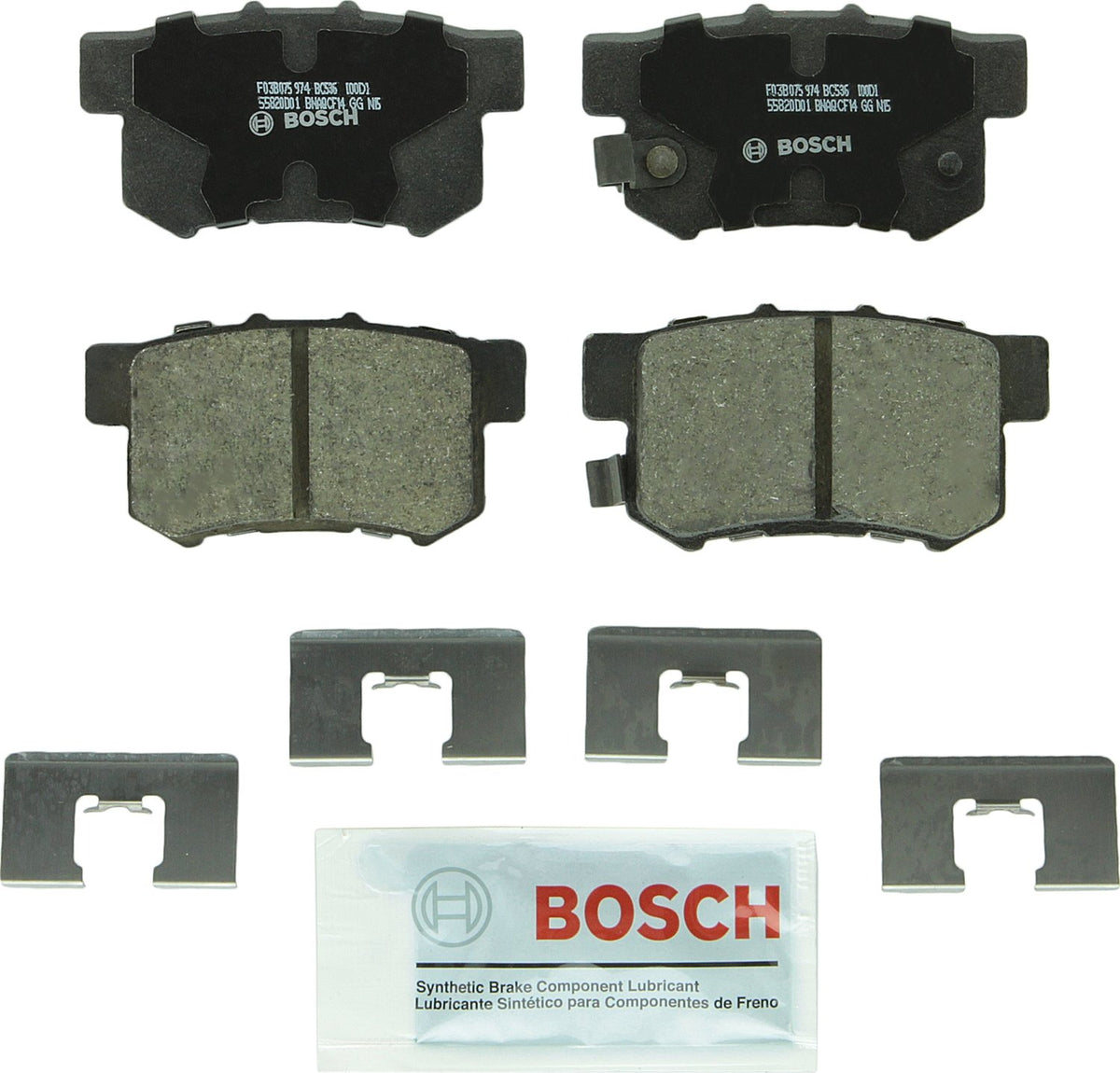 Bosch BC536 QuietCast rear brake pad set for select vehicles, enhances quiet operation and stopping power