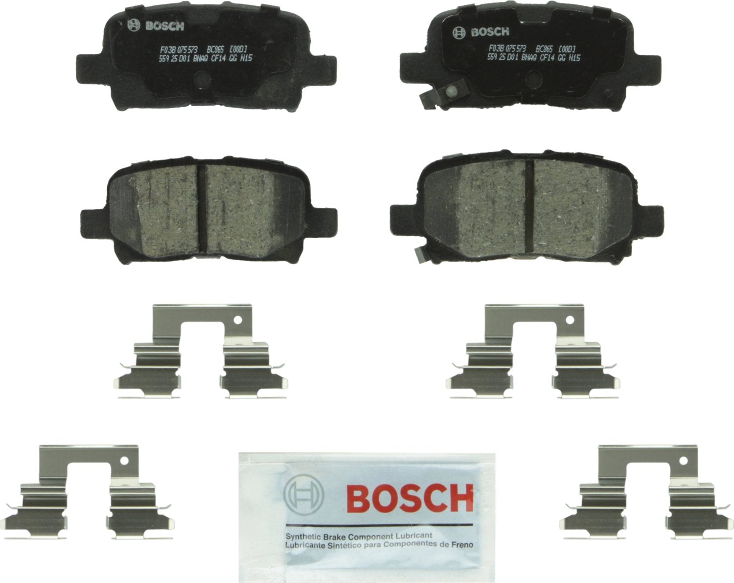 Bosch BC865 QuietCast rear brake pads for Acura MDX, Honda Odyssey, and Honda Pilot, delivering quiet stopping power.