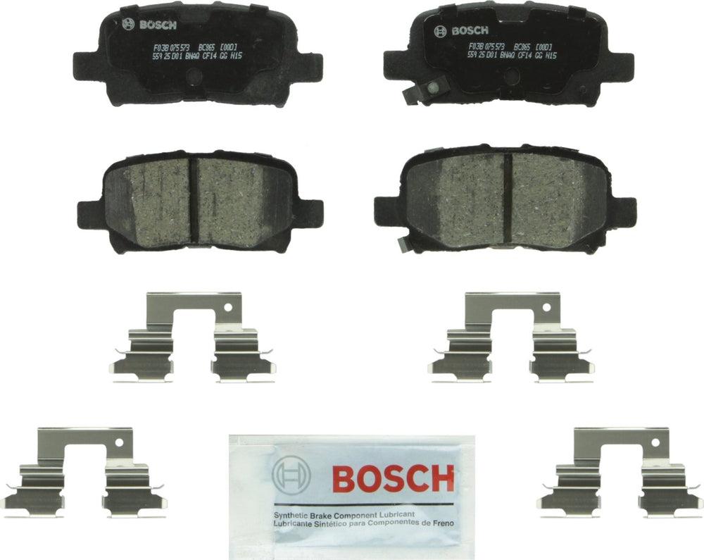 Bosch BC865 QuietCast rear brake pads for Acura MDX, Honda Odyssey, and Honda Pilot, delivering quiet stopping power.