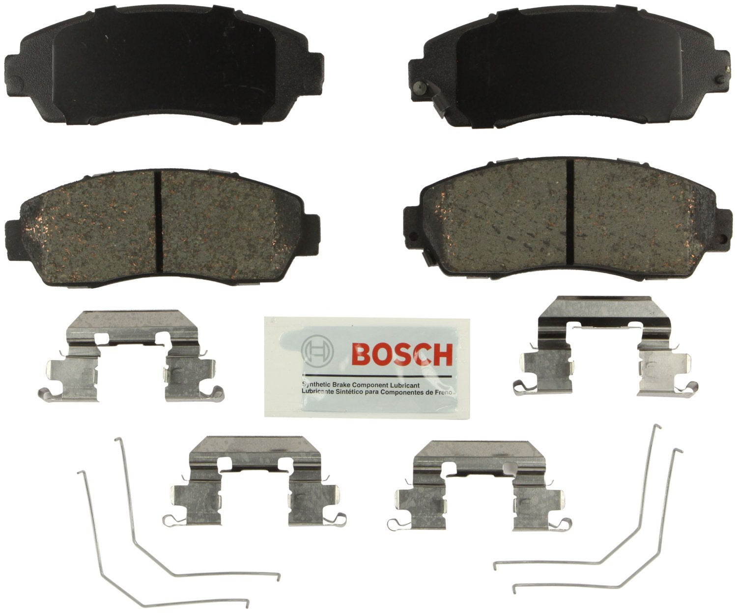 Bosch BE1521H front blue ceramic disc brake pad with hardware for quieter stopping.