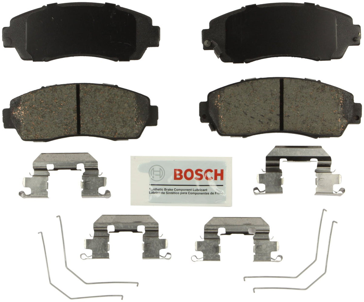 Bosch BE1521H front blue ceramic disc brake pad with hardware for quieter stopping.