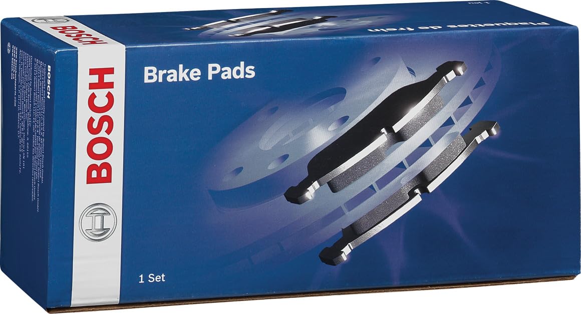 Bosch BE1724H rear blue ceramic brake pad set with hardware enhances quiet performance.